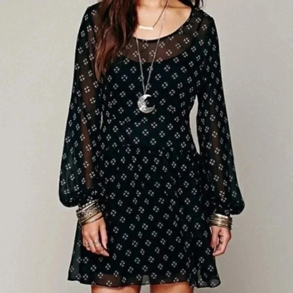 Free People Long Sleeve Chiffon Mini Dress